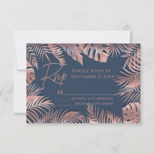Cartons Réponse Rose gold feuille tropicale bleu marine romantique