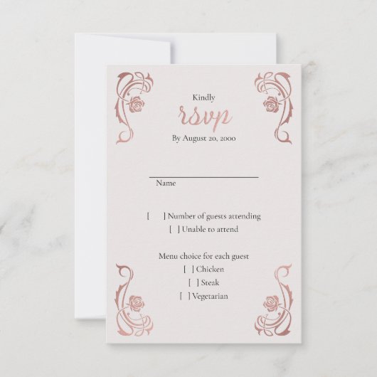 Cartons Réponse Rose Gold Floral Fairytale Mariage (Devant)