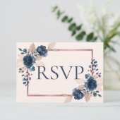 Cartons Réponse Rose Gold Navy Blue Dusty Pink Floral Wedding (Debout devant)