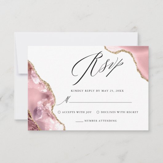 Cartons Réponse Rose Gold Parties scintillant noir Script Mariage (Devant)
