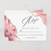 Cartons Réponse Rose Gold Parties scintillant noir Script Mariage (Devant / Derrière)