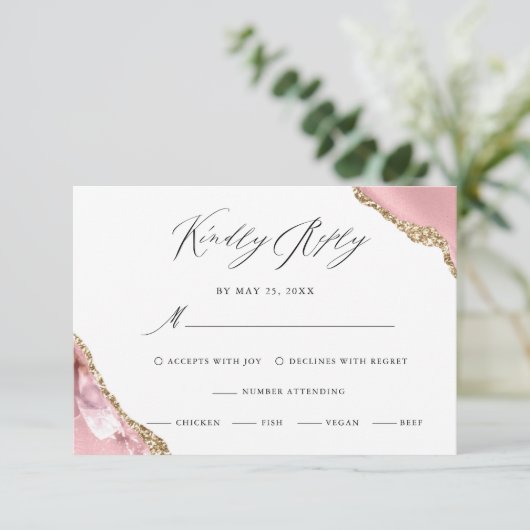 Cartons Réponse Rose Gold Parties scintillant noir Script Mariage (Debout devant)