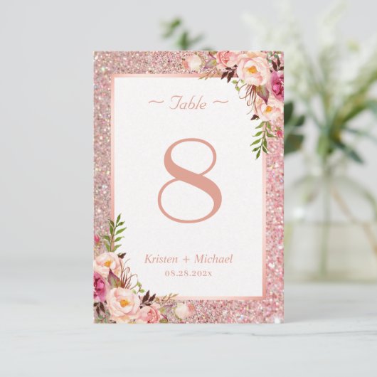 Cartons Réponse Rose Gold Parties scintillant rose Floral Mariage (Debout devant)