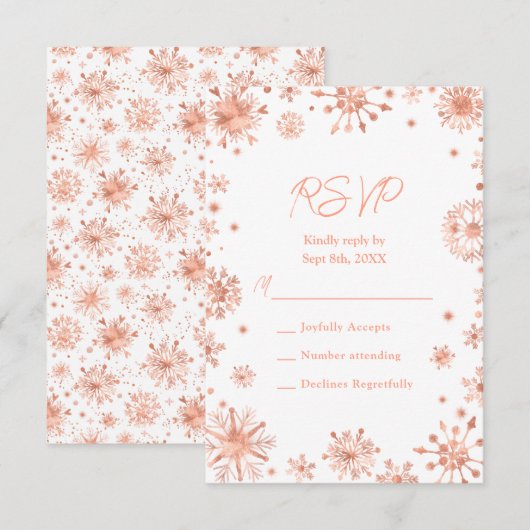 Cartons Réponse Rose Gold Snowflakes hiver (Devant / Derrière)