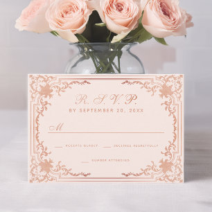 Cartons Réponse Rose Gold Vintage Élégant Calligraphie Mariage