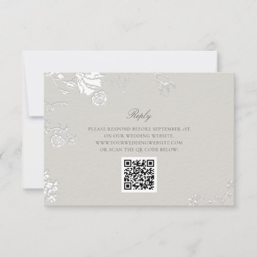 Cartons Réponse Rose Ivory Sonnet Formel Classique Code QR Mariage (Devant)
