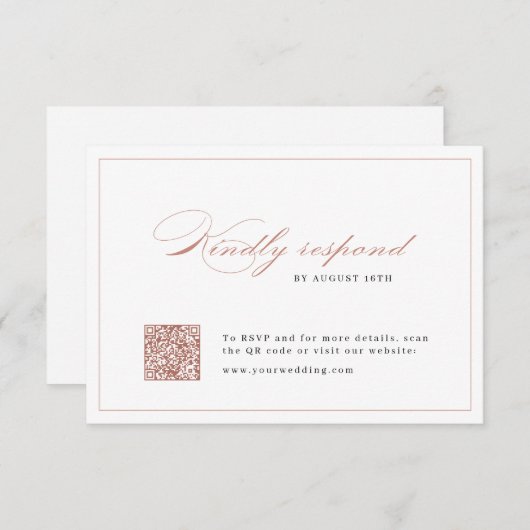 Cartons Réponse Rose or Classic Élégance Script code QR mariage (Devant / Derrière)