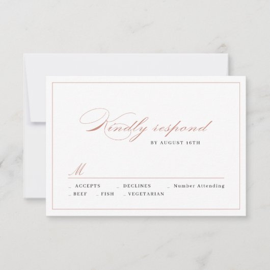 Cartons Réponse Rose or Classic Élégance Script mariage simple (Devant)