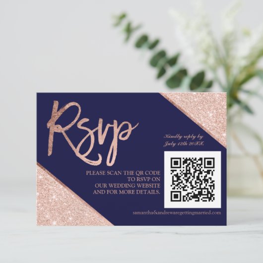 Cartons Réponse Rose or parties scintillant script bleu QR code rs (Debout devant)
