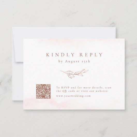 Cartons Réponse Rose or sobre élégant botanique code QR mariage (Devant)