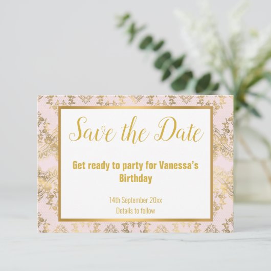 CARTONS RÉPONSE ROSE OR VICTORIEN ÉLÉGANT SAUVER LA DATE (Debout devant)
