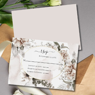 Cartons Réponse Rose Pâle Gris Floral Élégant Mariage Formel