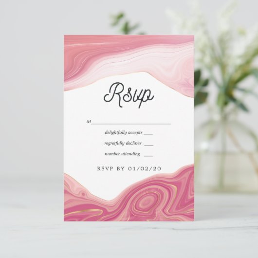 Cartons Réponse Rose Quartz et Blush Strata Agate Mariage en pierr (Debout devant)