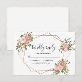 Cartons Réponse Rose Rose Floral Gold Frame Mariage géométrique (Devant / Derrière)