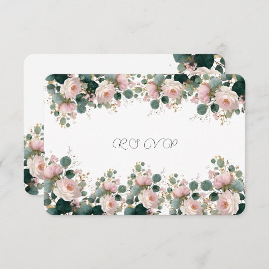 Cartons Réponse Rose Rose Garden Eucalyptus Mariage (Devant / Derrière)