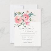 Cartons Réponse Rose rose vert Aquarelle Mariage floral (Devant)