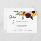 Cartons Réponse Rose Rustique Tournesol Mariage Au Choix De Repas (Devant / Derrière)