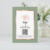 Cartons Réponse Rose Sage Gold Copper Palm Tree QR Code Mariage (Debout devant)