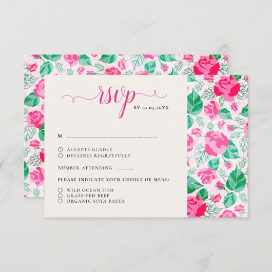 Cartons Réponse Rose Vert Rose Pétales Fleurs Jardin Mariage (Devant / Derrière)