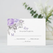 Cartons Réponse Rose violet Feuilles d'argent - blanc - Mariage | (Debout devant)