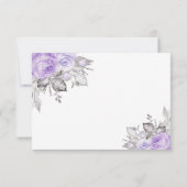 Cartons Réponse Rose violet Feuilles d'argent - blanc - Mariage | (Dos)