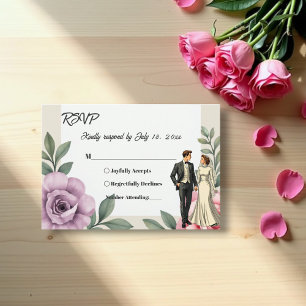 Cartons Réponse Rose violet Roses Couple Aquarelle Mariage Floral