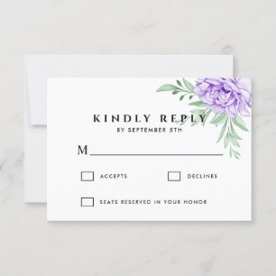 Cartons Réponse Rose violet rustique Floral Eucalyptus Boho Mariag