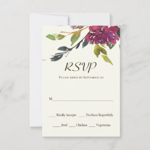 Cartons Réponse Rose violet vert Floral Aquarelle Mariage RSV
