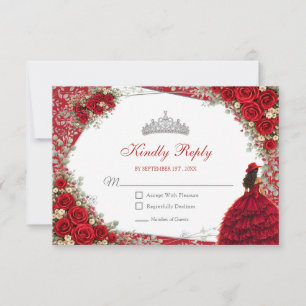 Cartons Réponse Roses aquarelle rouges et argent Quinceañera