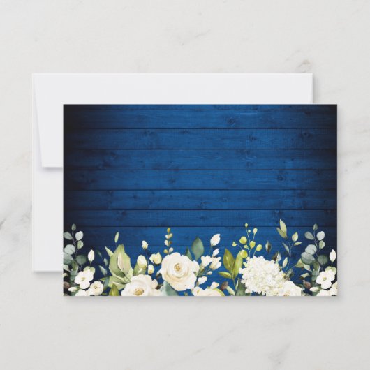 Cartons Réponse Roses blanches Mariage Royal Blue Wood (Dos)