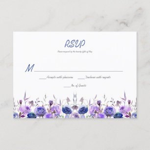 Cartons Réponse Roses d'aquarelle bleu marine violet de lavande RS