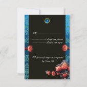 CARTONS RÉPONSE ROSES DE CORAIL ROUGE, BLEU BLACK DAMASK MONOGRAM (Dos)