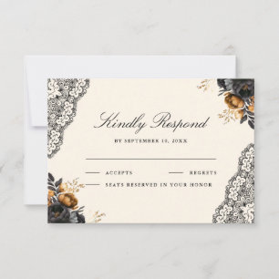 Cartons Réponse Roses en or noir dentelle crème mariage gothique