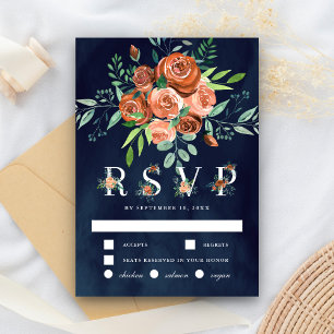 Cartons Réponse Roses en terre cuite orange brûlé Mariage Navy