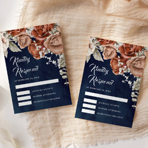 Cartons Réponse Roses en terre cuite orange brûlé Mariage Navy
