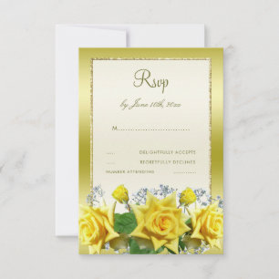 Cartons Réponse Roses Jaunes et Parties scintillant Or Anniversair