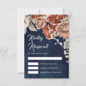 Cartons Réponse Roses orange brûlé Terracotta Floral Navy Mariage (Devant)