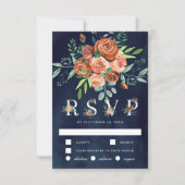 Cartons Réponse Roses orange brûlé Terracotta Floral Navy Mariage (Devant)