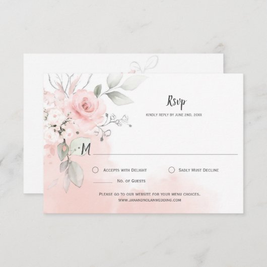Cartons Réponse Roses Rose Pâle Pastel Lavis Aquarelle Rose Clair (Devant / Derrière)