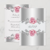 Cartons Réponse Roses roses roses Argent 25e anniversaire Mariage (Devant / Derrière)