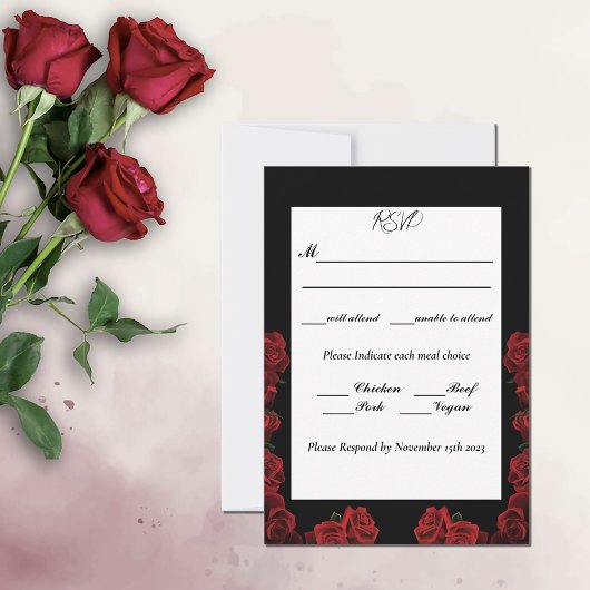 Cartons Réponse Roses rouges Blanc Black Elegance Mariage intempor