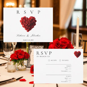 Cartons Réponse Roses Rouges en Forme de Cœur Modernes-RSVP-Mariag