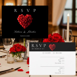 Cartons Réponse Roses Rouges en Forme de Cœur Modernes-RSVP-Mariag