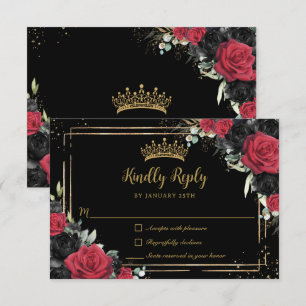 Cartons Réponse Roses Rouges Noires Florales Or Quinceañera Douce