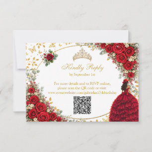 Cartons Réponse Roses Rouges Papillons Dorés Quinceañera
