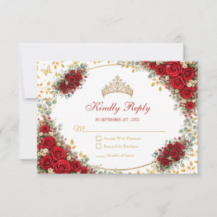Cartons Réponse Roses Rouges Papillons Dorés Quinceañera