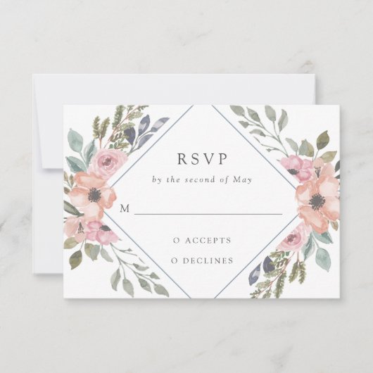 Cartons Réponse Roses subtils d'aquarelle | MARIAGE (Devant)