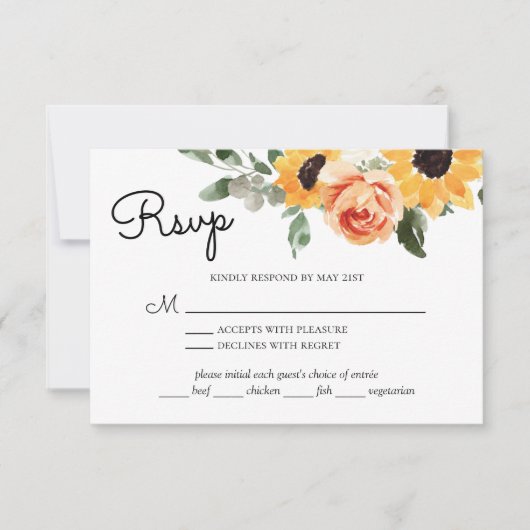 Cartons Réponse Roses Sunflower Fall avec choix de repas (Devant)