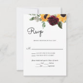 Cartons Réponse Roses Tournesol Mariage Rustique Avec Choix De Rep (Devant)