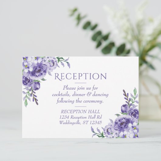 Cartons Réponse Roses violets | Élégante Réception Florale (Debout devant)